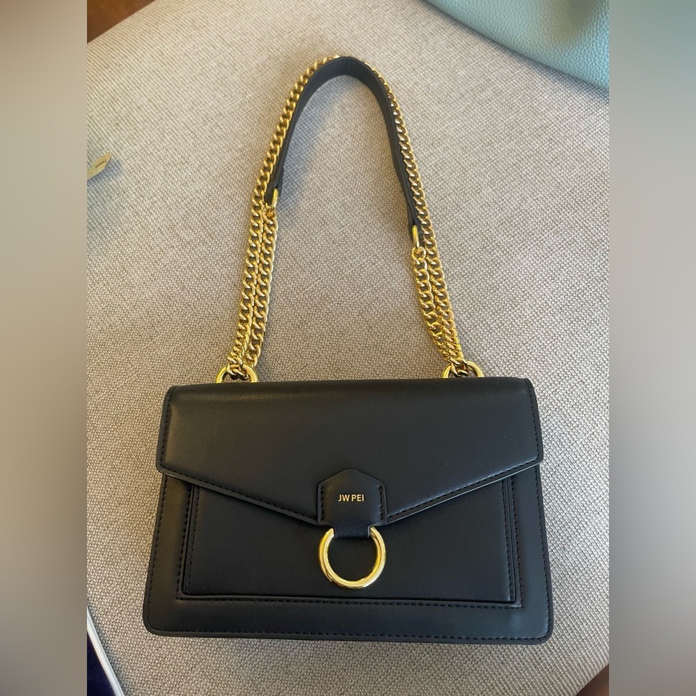 JW PEI Bag - Envelope Chain Crossbody - Black with Gold Hardware - Vegan Leather